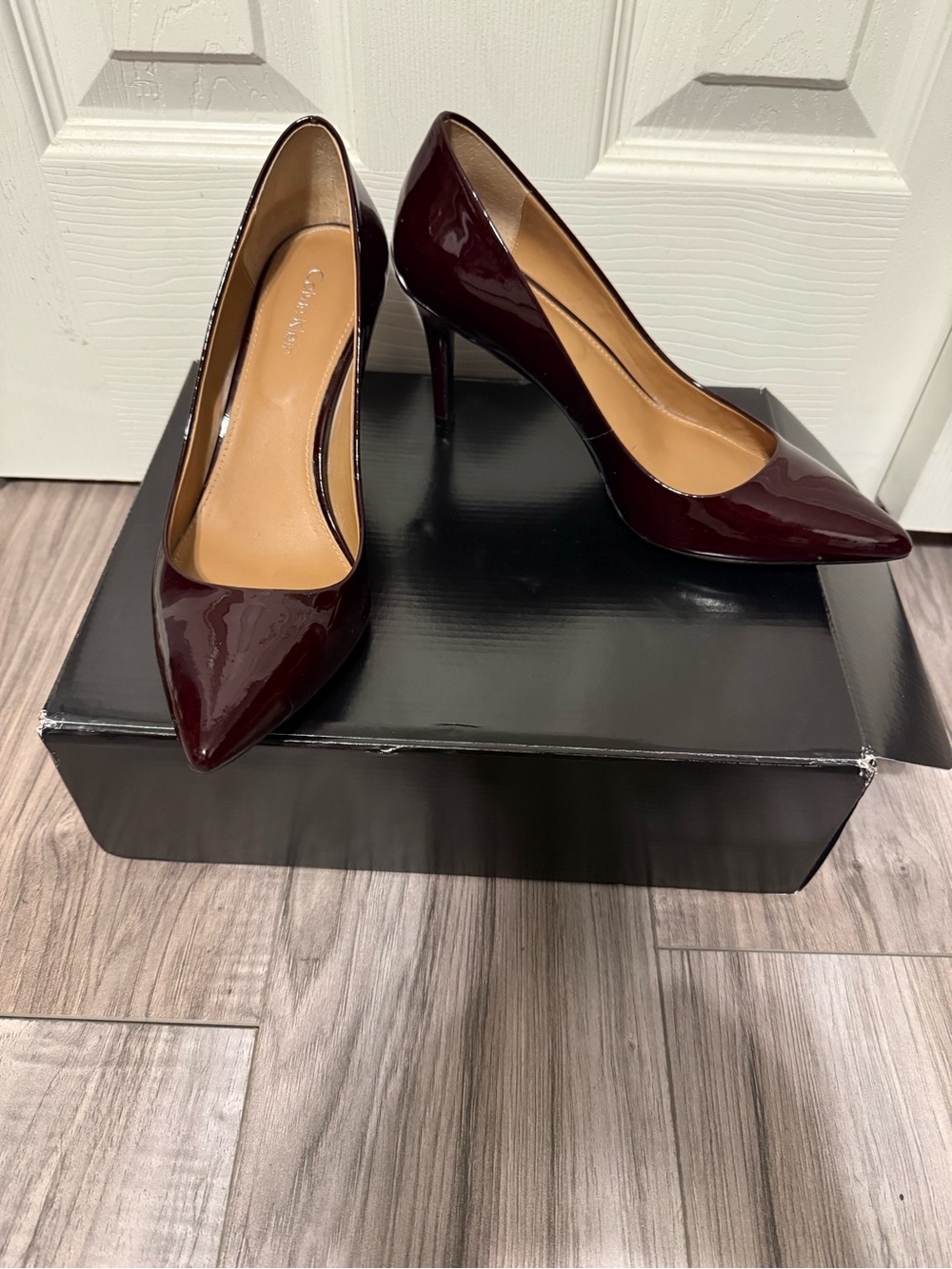 Calvin Klein Burgundy Patent Pointed-Toe Stiletto Pumps